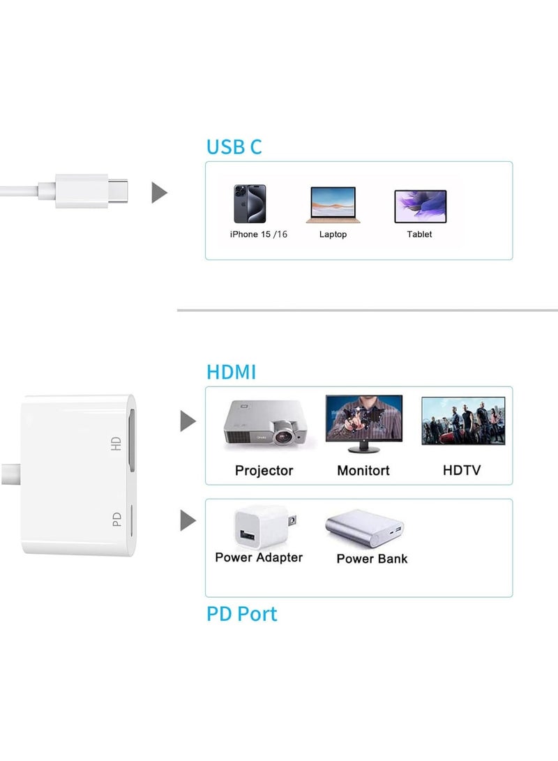USB-C Digital AV Multiport Adapter, USB C to HD Adapter for iPhone 16/15 to TV, 4K 60Hz Video - Image 4